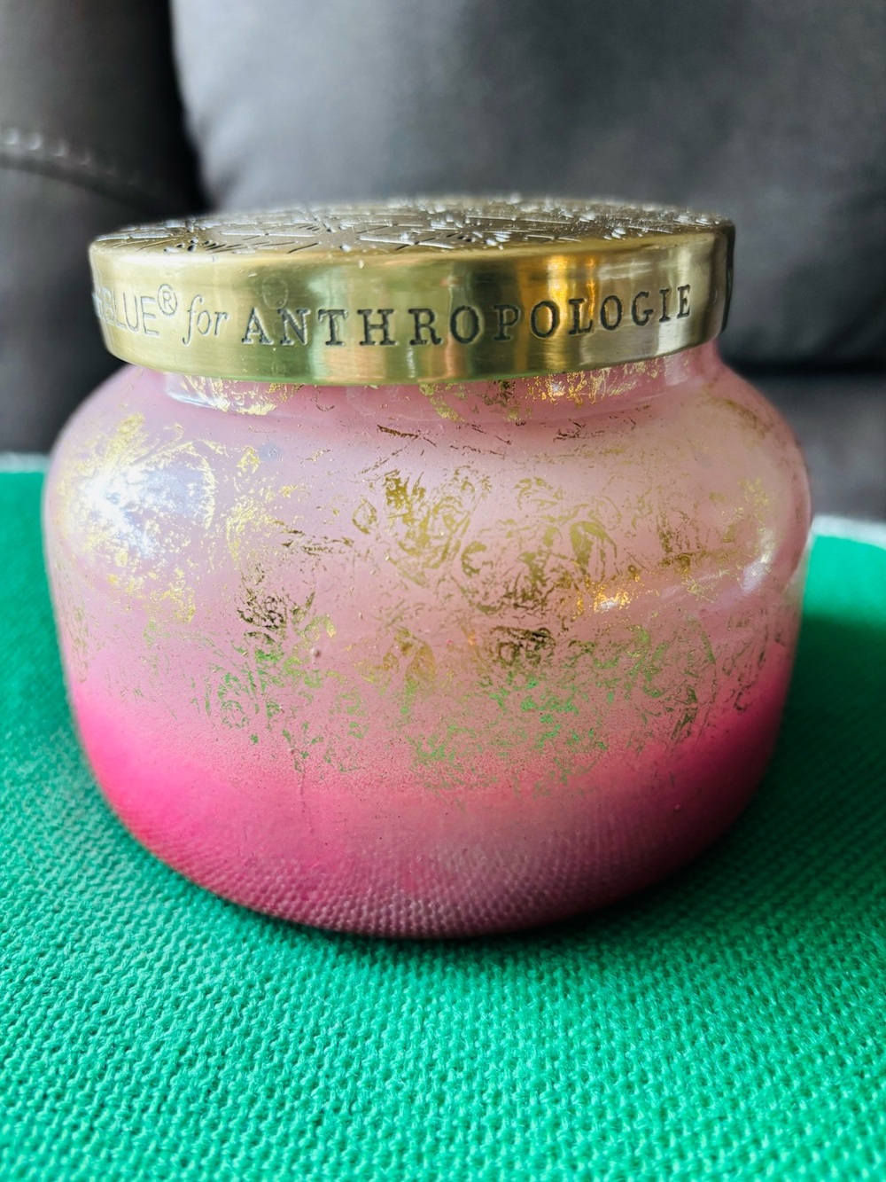 Anthropologie Capri Blue Volcano Candle Pink Mercury Jar with Gold Lid. 19oz